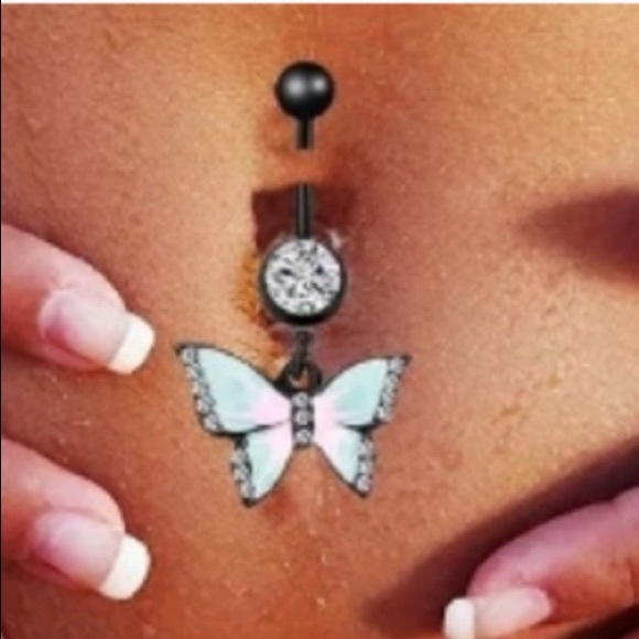 NEW Rhinestone Butterfly Belly Ring - Picture 2 of 4